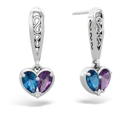 London Topaz Filligree Heart 14K White Gold earrings E5070