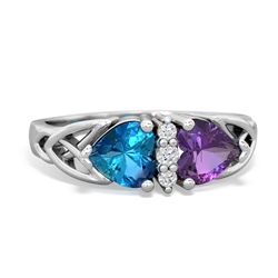 London Topaz Celtic Knot Double Heart 14K White Gold ring R5040