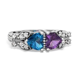 London Topaz Diamond Butterflies 14K White Gold ring R5601