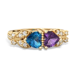 London Topaz Diamond Butterflies 14K Yellow Gold ring R5601