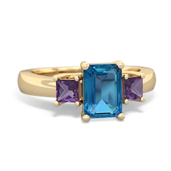 London Topaz Three Stone Emerald-Cut Trellis 14K Yellow Gold ring R4021