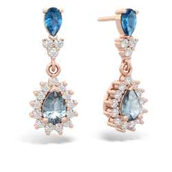 London Topaz Halo Pear Dangle 14K Rose Gold earrings E1882