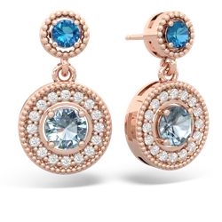 London Topaz Halo Dangle 14K Rose Gold earrings E5319