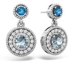 London Topaz Halo Dangle 14K White Gold earrings E5319