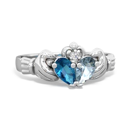 London Topaz 'Our Heart' Claddagh 14K White Gold ring R2388