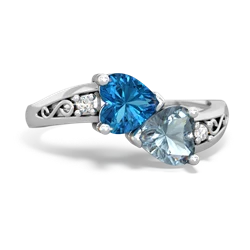 London Topaz Snuggling Hearts 14K White Gold ring R2178