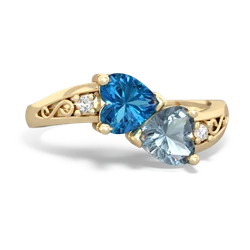 London Topaz Snuggling Hearts 14K Yellow Gold ring R2178