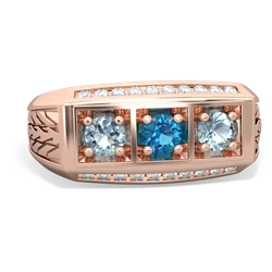 London Topaz Three Stone Tire Tread Men's 14K Rose Gold ring R0520