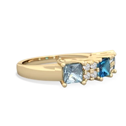 London Topaz Three Stone Diamond Cluster 14K Yellow Gold ring R2592