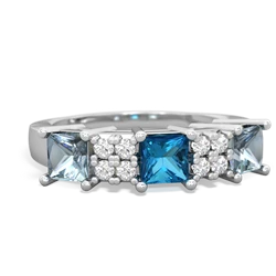 London Topaz Three Stone Diamond Cluster 14K White Gold ring R2592