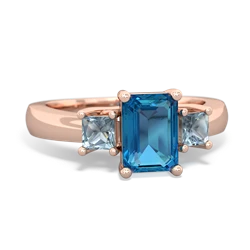 London Topaz Three Stone Emerald-Cut Trellis 14K Rose Gold ring R4021