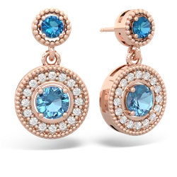 London Topaz Halo Dangle 14K Rose Gold earrings E5319