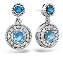 London Topaz Halo Dangle 14K White Gold earrings E5319