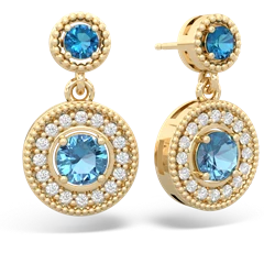 London Topaz Halo Dangle 14K Yellow Gold earrings E5319