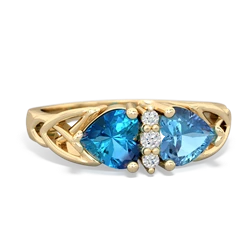 London Topaz Celtic Knot Double Heart 14K Yellow Gold ring R5040