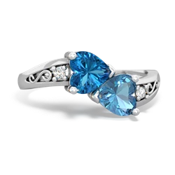 London Topaz Snuggling Hearts 14K White Gold ring R2178