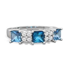 London Topaz Three Stone Diamond Cluster 14K White Gold ring R2592