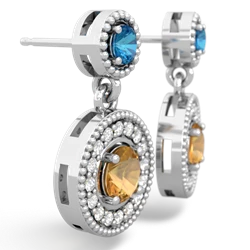 London Topaz Halo Dangle 14K White Gold earrings E5319