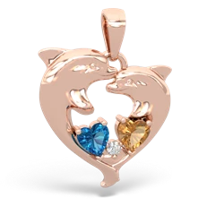 London Topaz Dolphin Heart 14K Rose Gold pendant P5820