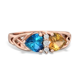 London Topaz Celtic Knot Double Heart 14K Rose Gold ring R5040