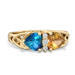 London Topaz Celtic Knot Double Heart 14K Yellow Gold ring R5040