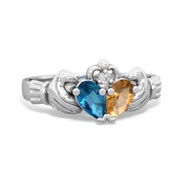 London Topaz 'Our Heart' Claddagh 14K White Gold ring R2388