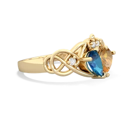 London Topaz 'One Heart' Celtic Knot Claddagh 14K Yellow Gold ring R5322