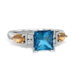 London Topaz 6Mm Princess Eternal Embrace Engagement 14K White Gold ring C2002