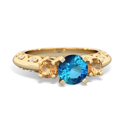 London Topaz Art Deco Eternal Embrace Engagement 14K Yellow Gold ring C2003