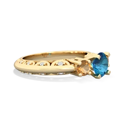 London Topaz Art Deco Eternal Embrace Engagement 14K Yellow Gold ring C2003