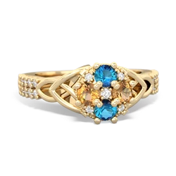 London Topaz Celtic Knot Cluster Engagement 14K Yellow Gold ring R26443RD