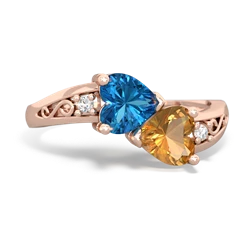 London Topaz Snuggling Hearts 14K Rose Gold ring R2178