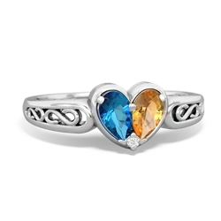 London Topaz Filligree 'One Heart' 14K White Gold ring R5070