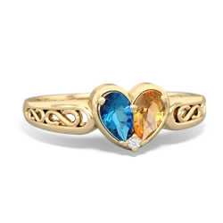 London Topaz Filligree 'One Heart' 14K Yellow Gold ring R5070