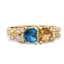 London Topaz Diamond Butterflies 14K Yellow Gold ring R5601