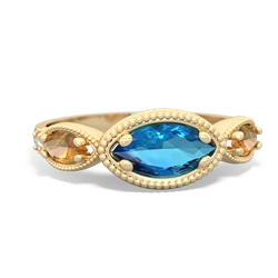 London Topaz Milgrain Marquise 14K Yellow Gold ring R5700