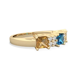 London Topaz Three Stone Diamond Cluster 14K Yellow Gold ring R2592