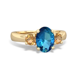 London Topaz Three Stone Oval Trellis 14K Yellow Gold ring R4024