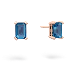 London Topaz 6X4mm Emerald-Cut Stud 14K Rose Gold earrings E1855