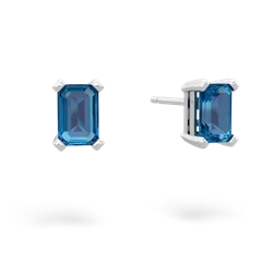 London Topaz 6X4mm Emerald-Cut Stud 14K White Gold earrings E1855