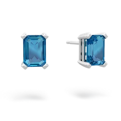 London Topaz 7X5mm Emerald-Cut Stud 14K White Gold earrings E1856