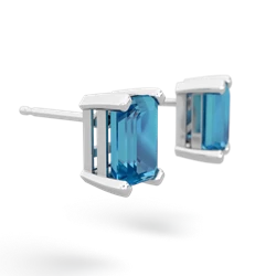 London Topaz 7X5mm Emerald-Cut Stud 14K White Gold earrings E1856