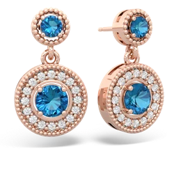 London Topaz Halo Dangle 14K Rose Gold earrings E5319