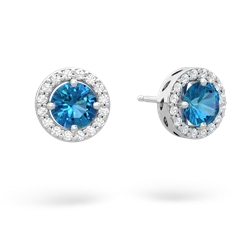 London Topaz Halo 14K White Gold earrings E5320