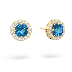 London Topaz Halo 14K Yellow Gold earrings E5320