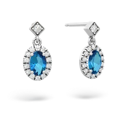 London Topaz Antique-Style Halo 14K White Gold earrings E5720