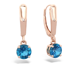 London Topaz 6Mm  Round Lever Back 14K Rose Gold earrings E2786