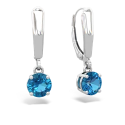 London Topaz 6Mm  Round Lever Back 14K White Gold earrings E2786