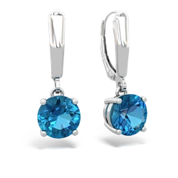 London Topaz 8Mm  Round Lever Back 14K White Gold earrings E2788