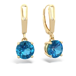 London Topaz 8Mm Round Lever Back 14K Yellow Gold earrings E2788